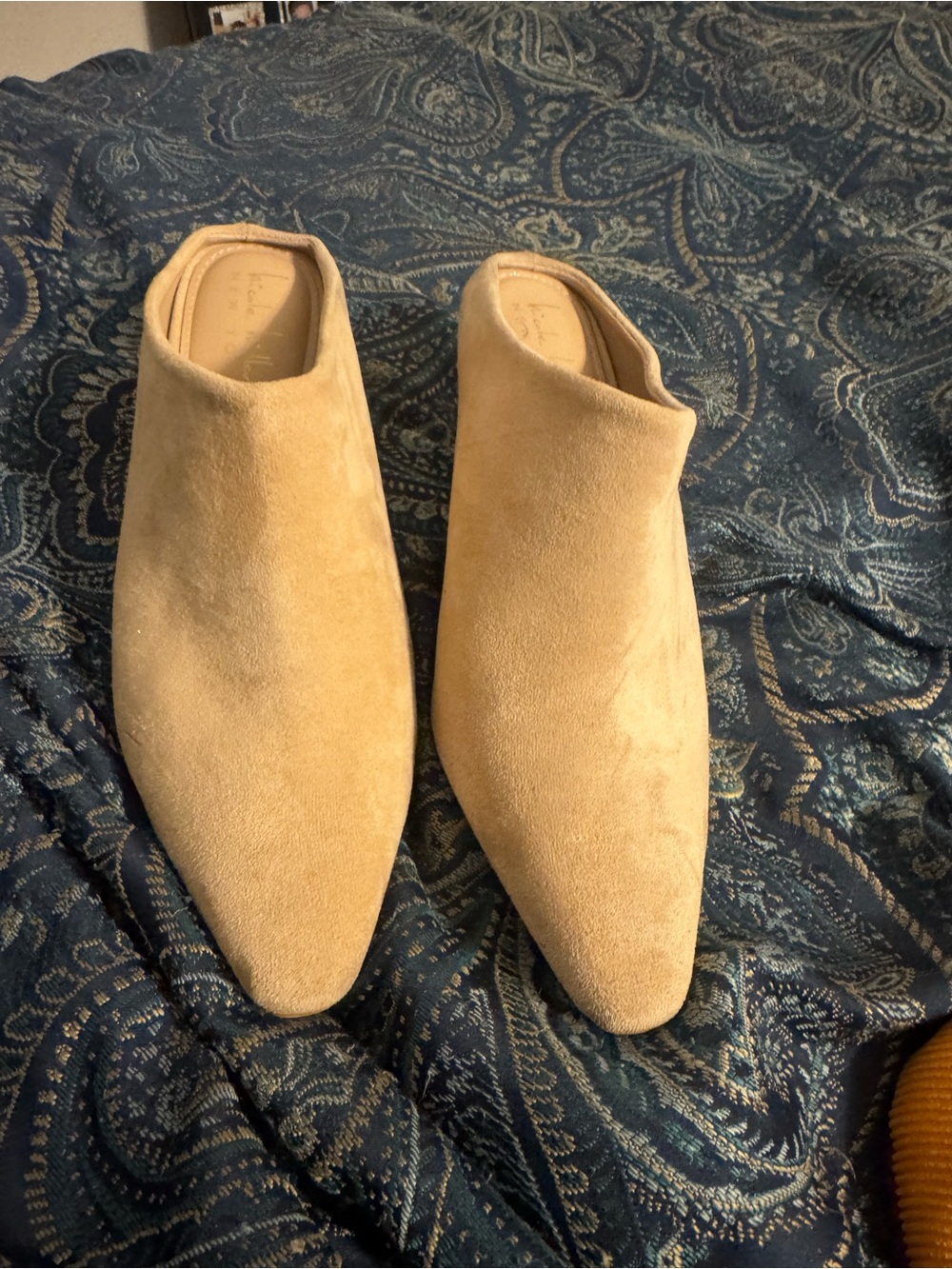 Nicole Miller Beige Suede Pointed-Toe Mules